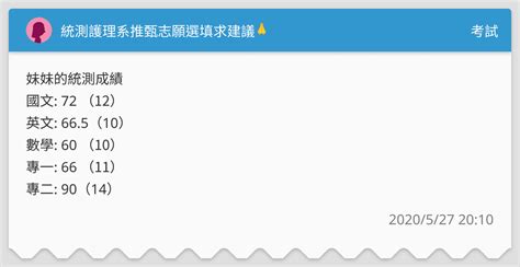 統測護理系推甄志願選填求建議🙏 考試板 Dcard