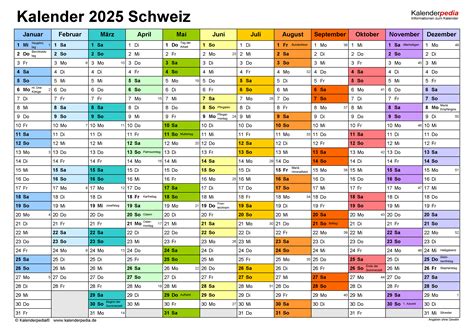 Zeitrechnung 2025 Mit Feiertagen Schweiz Schönherr Kalender 2025