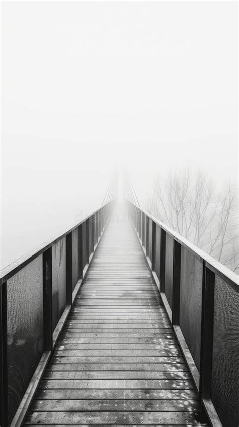 Misty Bridge Leading Into The Foggy Distance Black And White