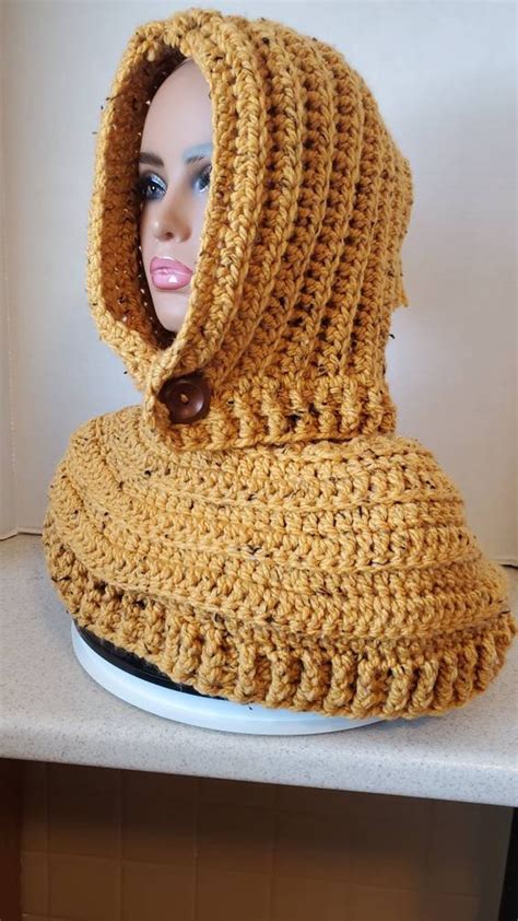 Golden Hood And Crochet Shoulder Warmer Crocheted Pullover Etsy