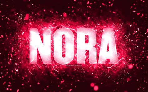 Download Wallpapers Happy Birthday Nora 4k Pink Neon Lights Nora