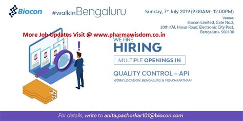 Biocon Limited Walk In Interviews For Multiple Openings Bangalore