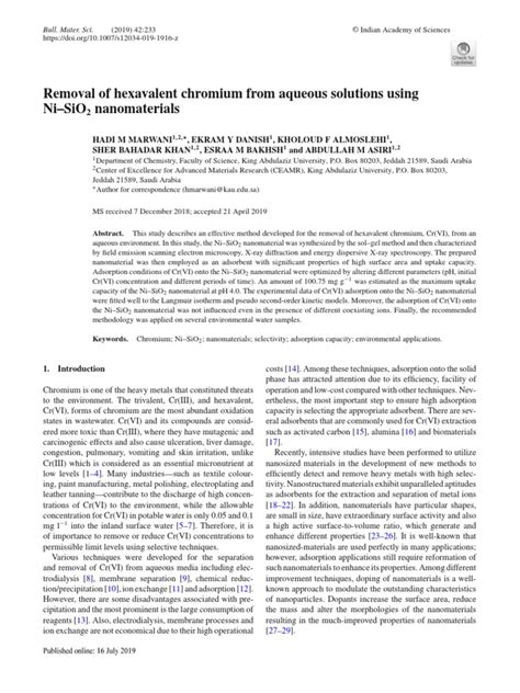 Removal Of Hexavalent Chromium From Aqueous Solutions Using Ni Sio