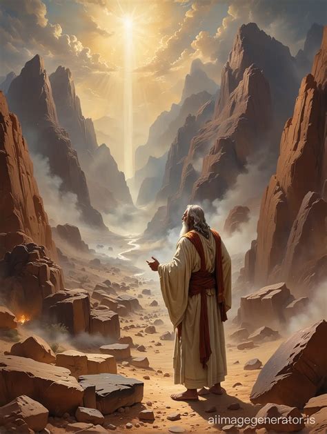 Moses Descending Mount Sinai With The Ten Commandments A Majestic