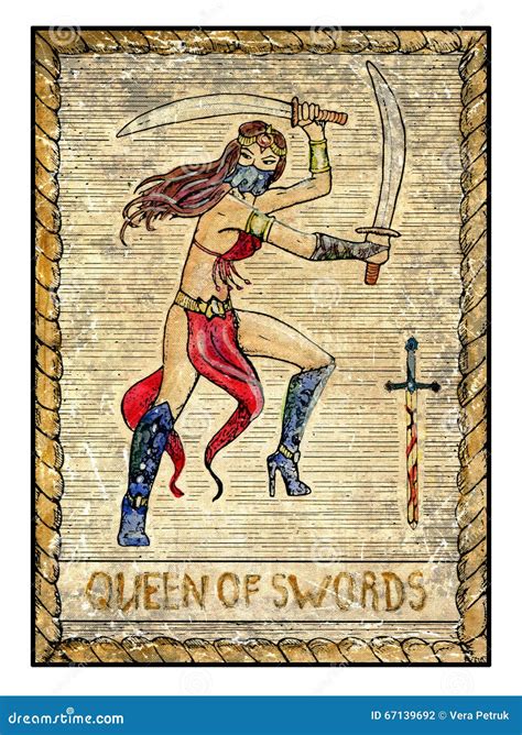 Old Tarot Cards Full Deck Queen Of Swords Stock Illustration