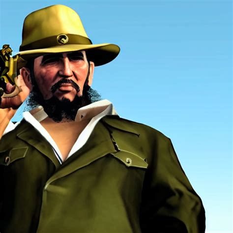 Krea Ai Fidel Castro Holding A Golden Revolver Gta V Styl