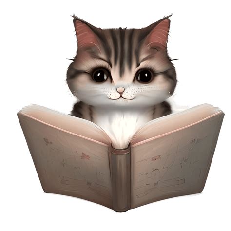 Cute Cat Reading A Book Realistic Drawing Digital Art · Creative Fabrica