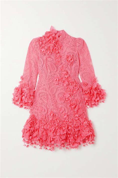 Pink High Tide appliquéd cotton blend lace mini dress ZIMMERMANN