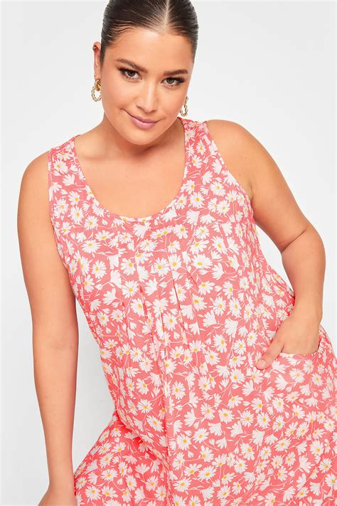 Yours Plus Size Curve Light Pink Daisy Print Pocket Smock Dress Yours