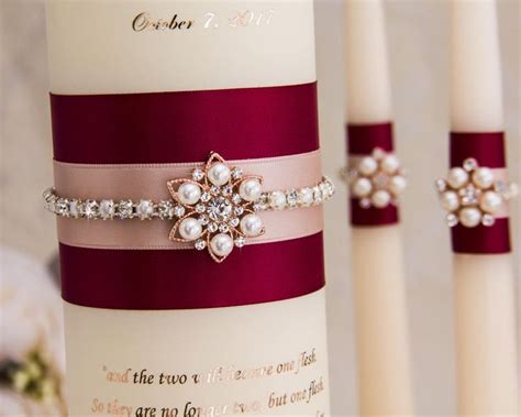 Rose Gold Wedding Unity Candle Set Burgundy Unity Candles Rose Gold