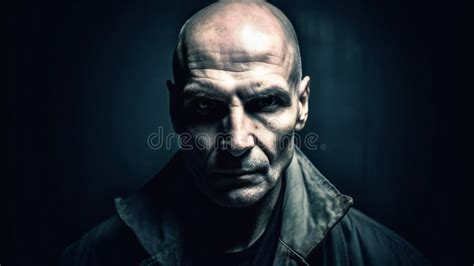 Portrait Of A Bald Man In A Dark Room With Smoke Stock Illustration