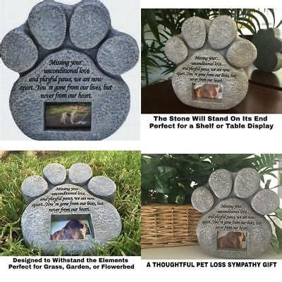 Paw Print Pet Memorial Stone Features A Photo Frame And Sympathy Poem