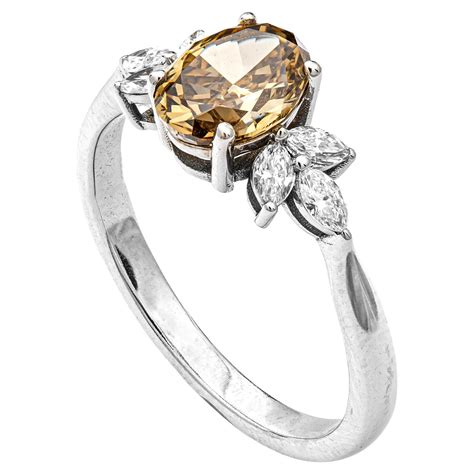 1 00 Ct Natural Fancy Deep Brown Greenish Yellow Diamond Ring For Sale