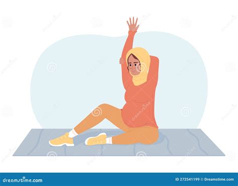 Doing Stretches During Pregnancy 2d Vector Isolated Spot Illustration