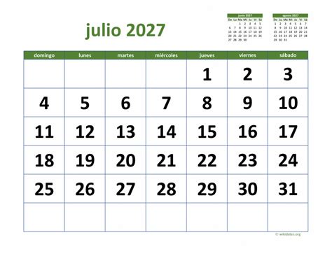 Calendario Julio 2027 De México