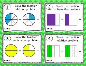 4 NF 3 Task Cards Adding And Subtracting Fractions Centers TpT