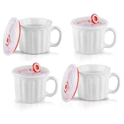 KOOV 20 Ounce Soup Mugs with Handles and Lids Microwave Safe, Ceramic Soup Bowls with Lids ...