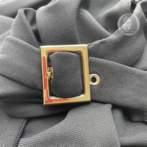 Dolce and Gabbana Dress Black Jersey Buckle Collar Keyhole Chest Wiggle