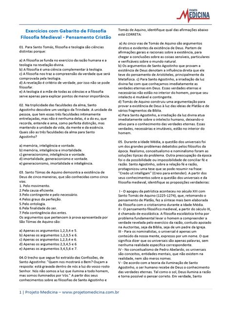 Filosofia Medieval Exercicios - Exercícios de Filosofia Medieval com Gabarito | PDF | Tomás de Aquino ...