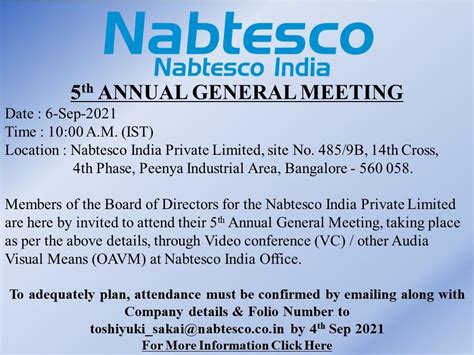 Announcement Of 5th Annual General Meeting Nabtesco