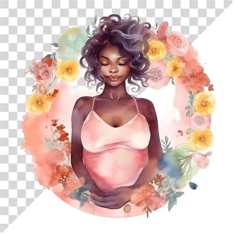 Aquarelle Mignon Clipart Femme Enceinte Avec Des Fleurs Couronne De