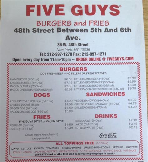 Five Guys Burgers And Fries Menu