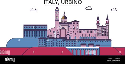 Italy Urbino Tourism Landmarks Vector City Travel Illustration Stock