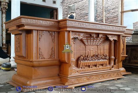 Meja Altar Katolik Ukir Relief Perjamuan Kudus Altar Gereja Jati