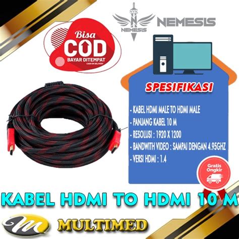 Jual Kabel HDMI To HDMI 10 Meter Jaring Male To Male Shopee Indonesia