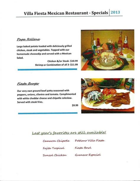 Menu Of Villa Fiesta Restaurante In Boaz Al 35956