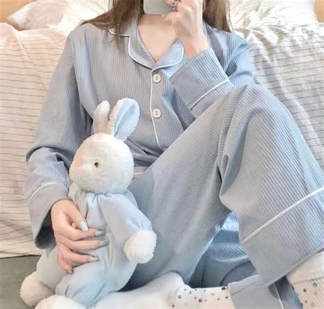 Kawaii Blue Shinzo Full Set Cotton Pyjamas Cute Sleepwear Aesthetic