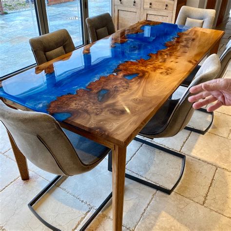 Amazing Whirlpool Dining Table In Elm Resin Live Edge River Etsy