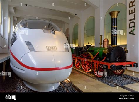 Nürnberg DB Museum historische Lokomotive Adler und ICE Stock Photo