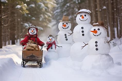 Premium AI Image | Snowman with a sled full of snow