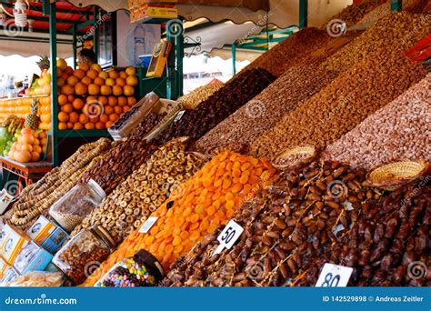 Dried Fruit And Nuts On Market Stall At The Bazaar In Marrakesh