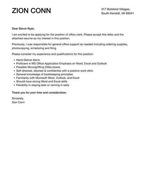 Office Clerk Cover Letter Velvet Jobs