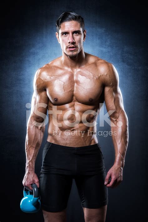 Male Muscular Athlete With Kettlebell Stock Photo Royalty Free