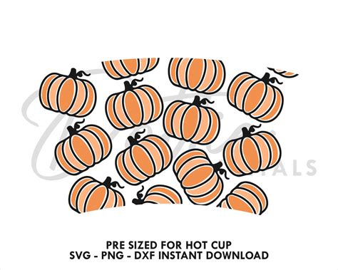 Dottie Digitals Autumn Fall Pumpkins Starbucks No Hole Hot Cup Svg Png Dxf Cutting File Oz