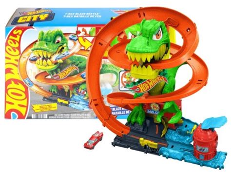 HOT WHEELS CITY ZESTAW TORÓW ZAKRĘCONY TOR REMIZA T REXA autko zestaw