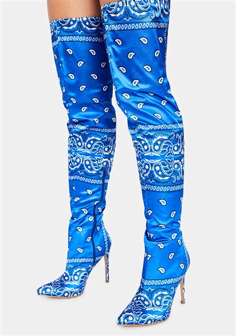 Thigh High Bandana Print Boots Blue Dolls Kill