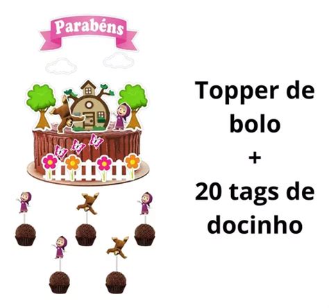 Topper Topo De Bolo Tema Masha E O Urso Tag De Docinhos Venda Em