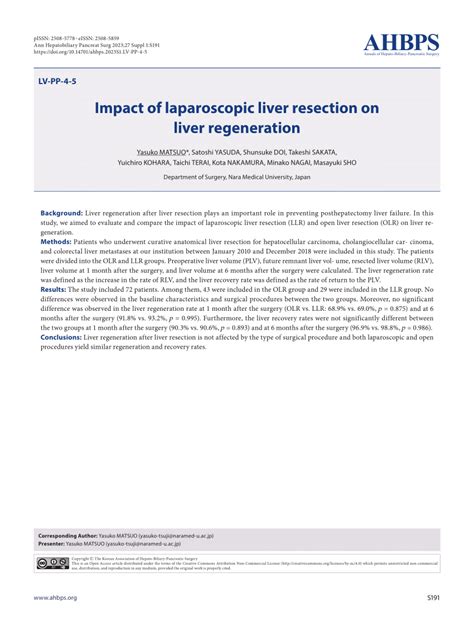 PDF Impact Of Laparoscopic Liver Resection On Liver Regeneration