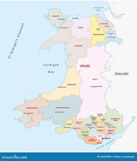 Wales Administrative Map Stock Illustration Illustration Of Britain