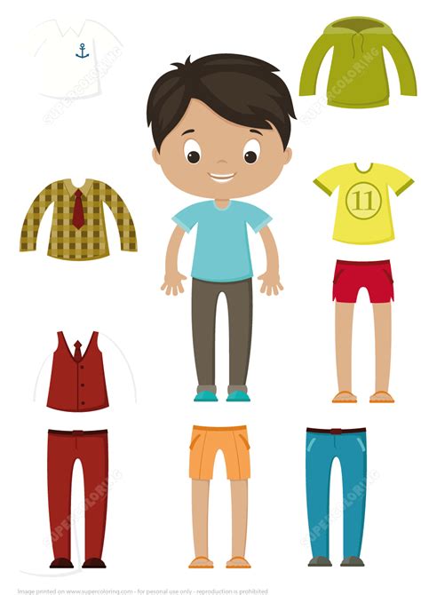 Cut Out Boy Paper Doll Clothes Set | Free Printable Papercraft Templates