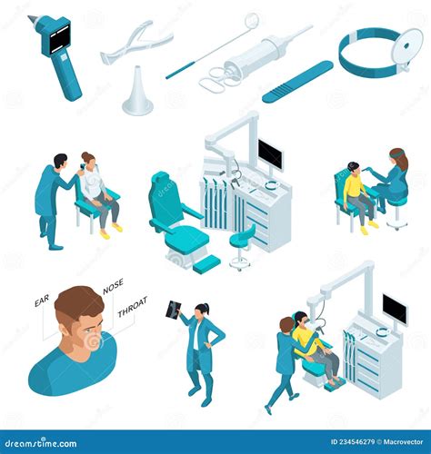 Otolaryngology Isometric Flowchart Cartoon Vector