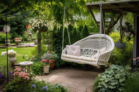 Luxe Backyard With Pool And Hot Tub Surrounded By Landscaping And Outdoor Seating Stock Image