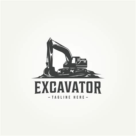 Excavator Machine Construction Icon Label Emblem Logo Template Vector