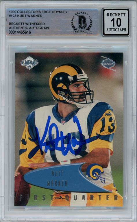 Kurt Warner Signed 1999 Collectors Edge 123 Trading Card BAS 10 Slab