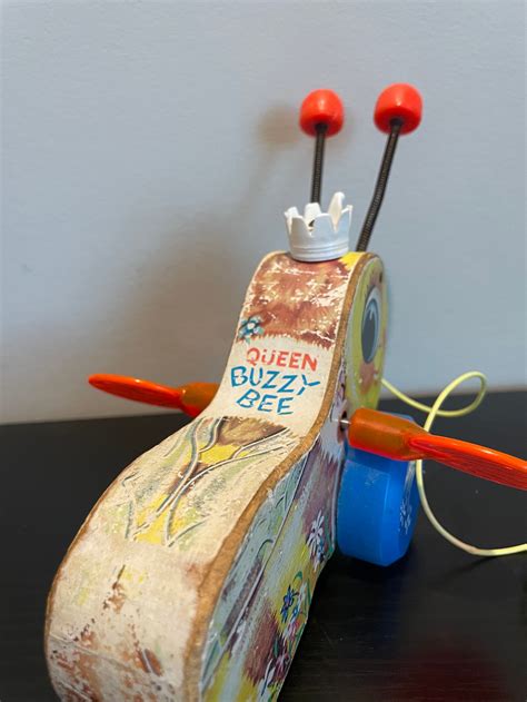 Vintage Fisher Price Toys 1960s Queen Buzzy Bee Pull Toy With Original