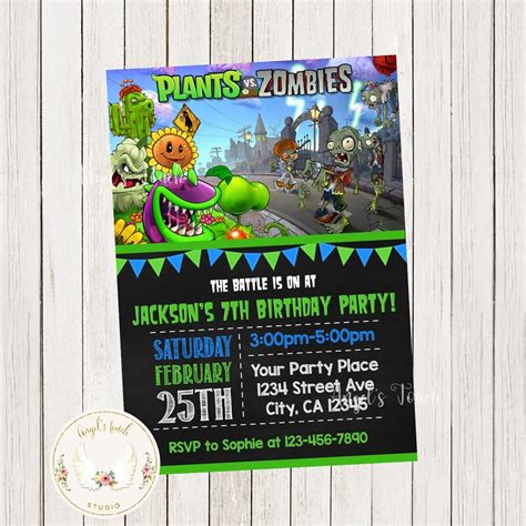 Invitación de cumpleaños de Plants vs Zombies Invitación de Plants vs